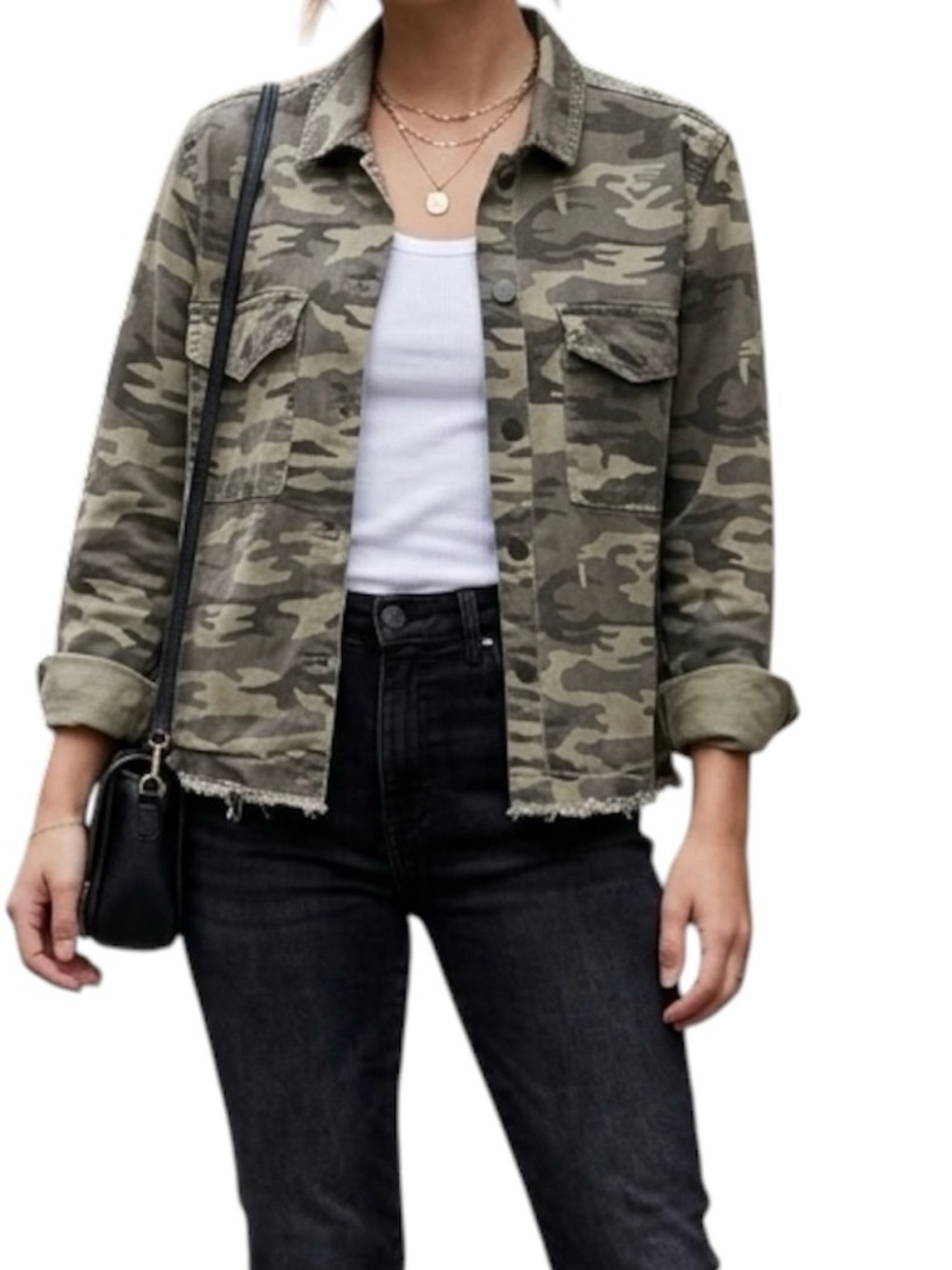 Sanctuary Camouflage Raw Hem Jean Jacket Camo Green S Anthropologie Military